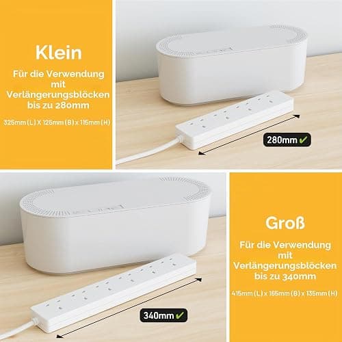 D-Line Kabelbox, Steckdosenleiste verstecken, Kabelmanagement für Schreibtische, TV-Kabel organisieren – 325mm (L) x 125mm (B) x 115mm (H) – Klein, Weiß thumbnail 3