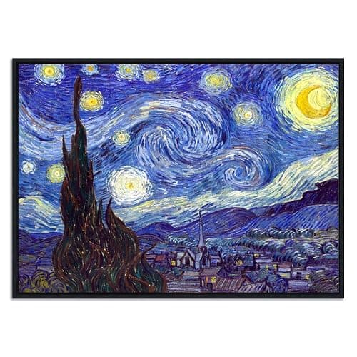 Wieco Art Framed Art Canvas Prints of Starry Night by Vincent Van Gogh Paintings Reproduction Post-Impressionism Artwork Framed Wall Art for Living Room Home Decorations Black - Image 1
