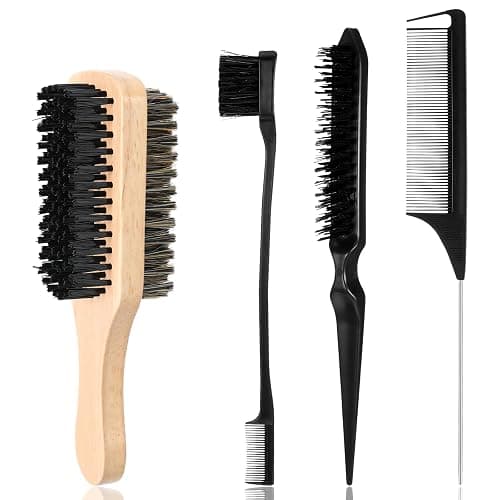 ElevateTech Club Wave Brush for Men, 4 Pcs Natural Boar Bristle 2-Sided Club Brush for Men Barbers Medium Hard Hair Brushes for Thick Coarse Curly Hair, Detangling, Smoothing, 360 Curved Wave-Styles - Image 1