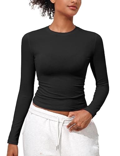 PrettyGuide Women's Cotton Jersey Long Sleeve Shirts Tight Fit Crewneck Crop Tops Basic Fall Going Out Y2K Tops thumbnail 4