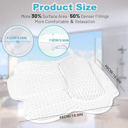 Bath Pillows for Tub, Ergonomic Bathtub Pillow for Head, Neck & Back Support, Soft Spa Cushion Washable with 4D Mesh & Non-Slip Suction Cups, Relaxing Hot Tub Accessories & Spa Gifts for Women and Men thumbnail 2