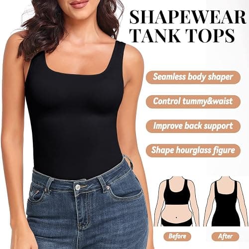 EUYZOU Women's Tummy Control Shapewear Tank Tops Seamless Square Neck Compression Tops Slimming Body Shaper Camisole thumbnail 2