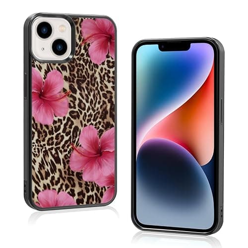Axulimin Cute Pink Hibiscus Flowers Leopard Cheetah Print Aesthetic Phone Case for iPhone 14 & iPhone 13 Case for Women Girls -6.1Inch thumbnail 2