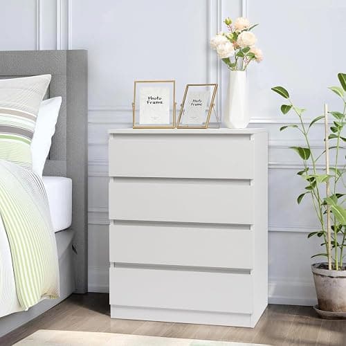 GODECOR Dresser for Bedroom, Modern Wood Dresser Chest of Drawers, No Handle Storage Cabinet for Girls, Anti-Tipping Device, Living Room, Home Office, Hallway Organizer (White, 4 Drawers) thumbnail 2