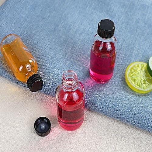 20Pcs 2oz Glass Juice Bottles,Whiskey,Ginger Shots,Sample,Clear Small Round Containers Funnel Leakproof Fillable Bottles, Bulk Beverage Juice, Milk and Homemade Beverages, Black Tamper Evident Lids thumbnail 2
