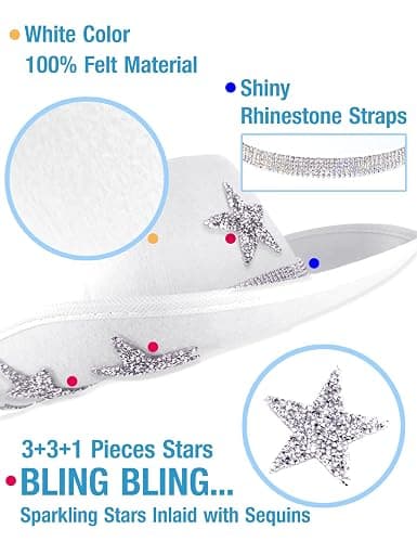 White Cowgirl Hat with Heart Sunglasses - Cowboy Hat with Glitter Star Fits Women for Bachelorette Themed Party thumbnail 2