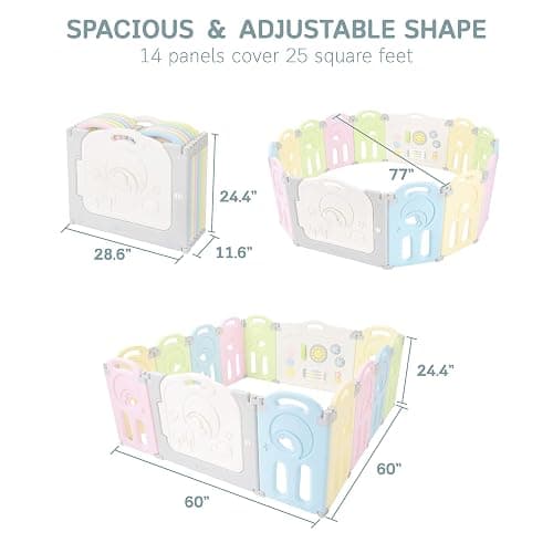 Fortella Cloud Castle Foldable Playpen, Baby Safety Play Yard with Whiteboard and Activity Wall, Indoors or Outdoors (Multicolor 14 Panel) thumbnail 2