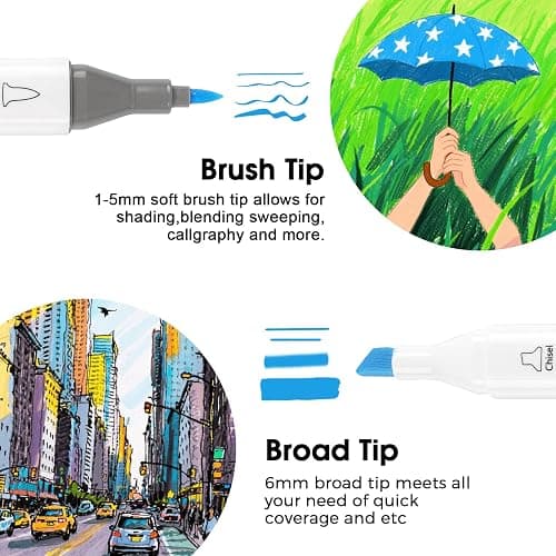 XSG Alcohol Markers,60 Colors Dual Tip Brush & Chisel Tip Art Marker Set,for Blending & Shading,Ideal for Coloring Books & Professional Artwork,Includes Blender Pen & Portable Case,Ideal for All Ages thumbnail 2