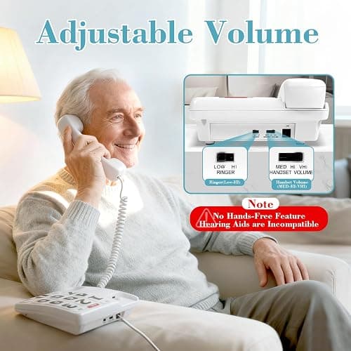 Large Number Phones for Seniors, Large Button Phones for Seniors | 110dB Extra-Loud Ringer, Adjustable Volume, 3 One-Touch Speed Dial, Visually Impaired, Hearing Impaired Landline Phone thumbnail 6