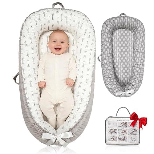 Baby Lounger | Organic Cotton Infant Floor Lounger | Reversible, Adjustable & Portable | 2 Assorted Promotional Colors (Gray Arrow & White Arrow) - Random Delivery, Please Confirm Before Ordering - Image 1