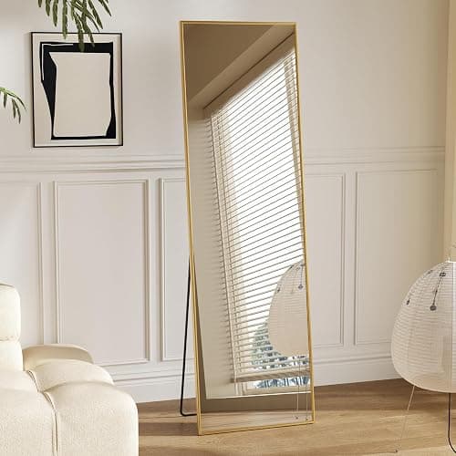 Sweetcrispy 56"x15" Full Length Mirror, Standing Full Body Mirror, Gold | Aluminum Alloy Thin Frame, Floor or Standing, Suitable for Bedroom, Living Room, Cloakroom - Image 1