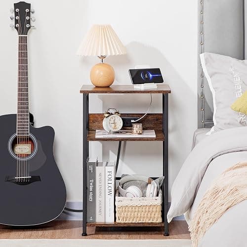 AMHANCIBLE Record Player Stand with Charging Station, Turntable Stand with Storage Cabinet, 3 Tier End Table Hold Up to 100 Albums, Record Table for Vinyl, Living Room, Rustic Brown, HETCD01BR-1 thumbnail 8