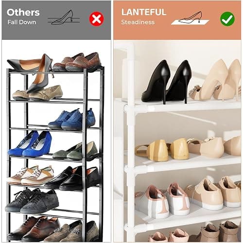LANTEFUL 6 Tier Shoe Rack Storage for 24-30 Pairs Shoe and Boot, Shoe Organizer with Hook and Side Pocket Free Standing Long Shoe Shelf Tall Shoe Rack Organizer for Closet, Entryway, Dorm, White thumbnail 6