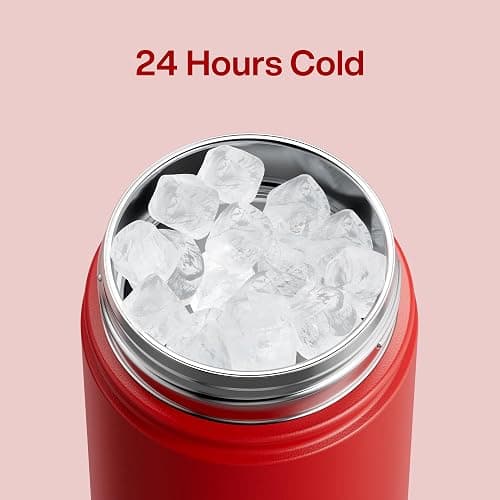ENCOOL Insulated Water Bottle with Straw Stainless Steel Water Bottle, Leak-Proof, BPA-Free, Double Wall Vacuum Keeps Cold for 24 Hours for Sports, Travel, School (18 oz, Medium Carmine) thumbnail 4
