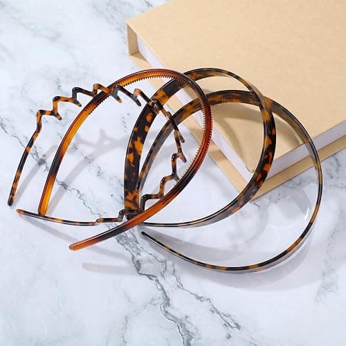 Wavyknot 4 Pcs Tortoise Shell Headband for Women Acetate Resin Styling Tortoise Hair Band in Thin Thick Wavy Wide 4 Design Fashion Women Girls Hair Accessories(French) thumbnail 6