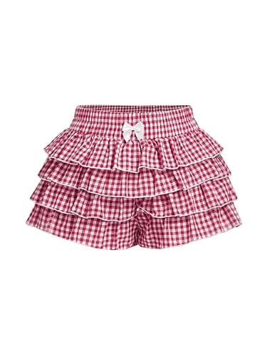 BEAUDRM Women's Gingham Ruffle Shorts Polka Dots Bloomers Mini Micro Shorts | Shorts for Women, Summer Shorts, Cute, Brunch Going Out Outfits, Y2K Outfits, Lolita Clothes - Image 1