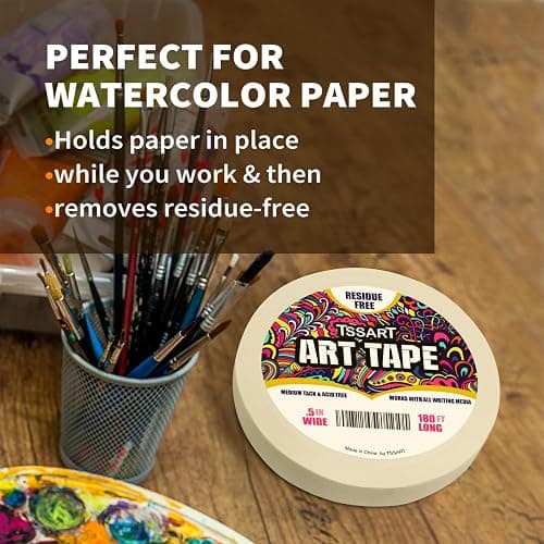 TSSART White Art Tape Medium Tack - Masking Artists Tape for Drafting Art Watercolor Painting Canvas Framing - Acid Free 1/2Inch/ 0.5inch Wide 180FT Long thumbnail 5