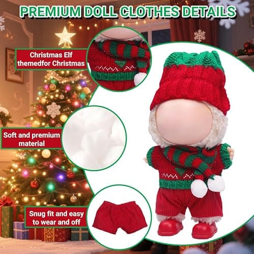 5pcs Doll Christmas Clothes Outfit Set for 17cm/15cm Dolls Accessories (No Doll) – Handcrafted Red and Green Hat, Sweater, Pants, Scaft and Red Boots AK076 thumbnail 4