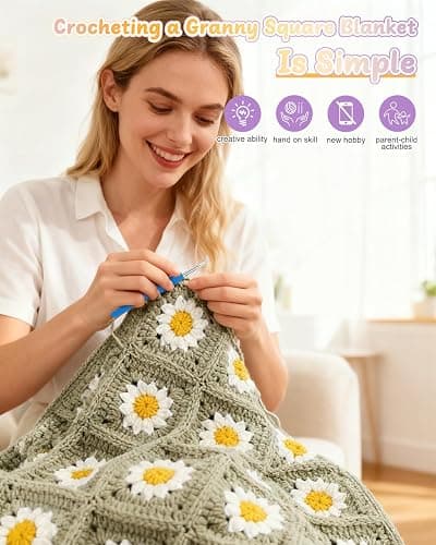 Coopay Crochet Blanket Kit for Beginners, All-in-One Granny Square Blanket Kit with Step-by-Step Video & Enough Yarns - Master Granny Square Crocheting Easily, Ideal Gift for Craft Lovers (Camel) thumbnail 6