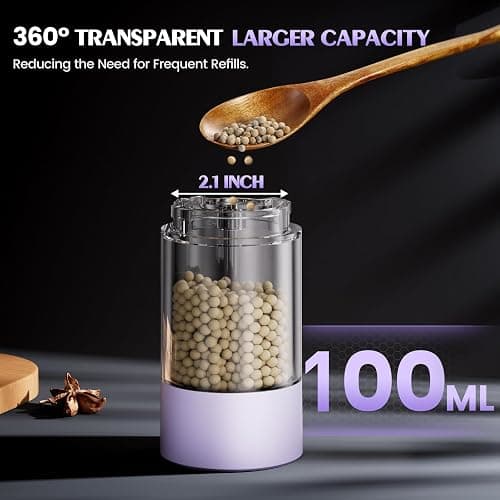 Salt and Pepper Grinder Set Christmas Gifts for Women Automatic Battery Purple Pepper Mill Shakers Kitchen Accessories Cooking for Mom, Adjustable Coarseness Salt Pepper Shakers White Elephant Gift thumbnail 5