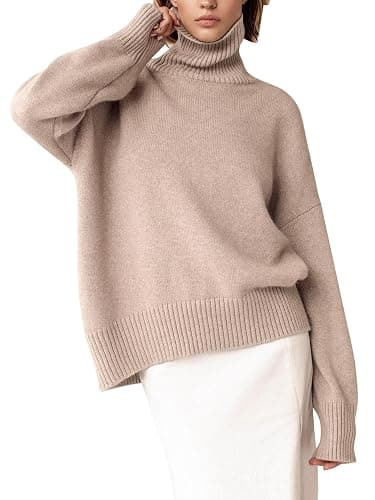 YKR Women's Turtleneck Sweater Chunky Long Sleeve Knitted Pullover High Low Hem Trendy 2025 Fall Winter Basic Jumper Top - Image 1