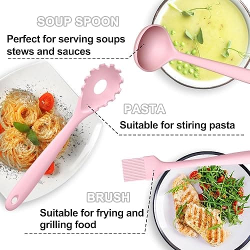 Umite Chef 22-Piece Silicone Cooking Utensils Set, Heat Resistant & Dishwasher Safe Kitchen Tools, Non-Scratch Spatula Set for Nonstick Cookware (Pink) thumbnail 3