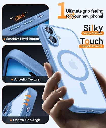 CANSHN Magnetic for iPhone 16 Case, Upgraded [Full Camera Protection] [Compatible with Magsafe] [Translucent Matte] Shockproof Protective Phone Case for iPhone 16 - Light Blue thumbnail 6