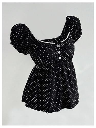 Verdusa Women's Peplum Tops Polka Dots Cute Summer Going Out Babydoll Tops thumbnail 2