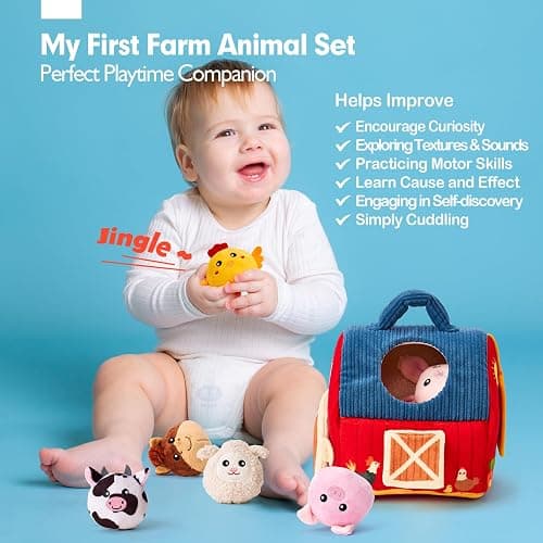 hahaland Baby Toys 6-12 Months - Surprise Barn Stuffed Farm Animals, Rattle, Crinkle, Mirror, Montessori Toys for 6 Month Old Babies Sensory Balls Toddlers 1-3 Gifts Christmas Baby Stocking Stuffers thumbnail 4
