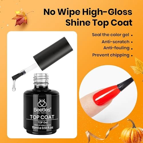 Beetles 2 Pcs 15ml No Wipe Gel Top Coat and Base Coat Set - Shine Finish and Long Lasting, Soak Off LED Nail Lamp Gel Base Top Coat Finish Nail Art Design Manicure Gifts for Women thumbnail 2