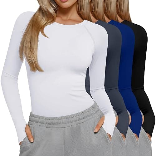 Oakgarden 4 Pack Women's Seamless Workout Shirts Long Sleeve Yoga Athletic Top Thumb Holes Raglan Crewneck Sports Running Tee - Image 1