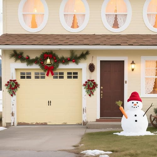Super Holiday Christmas Decorations, 2PCS Artificial Green Plant Front Door Wreaths Hanging Decoration with Velvet Bow/Ball/Berry, for Winter Home Indoor Outdoor Wall Holiday Decor.(Burgundy) thumbnail 7