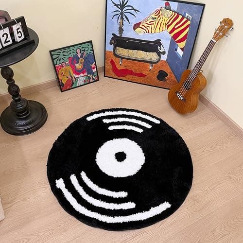 LAKEA Creative Vinyl Record Tufted Rug Indoor Aesthetic Home Decoration Round Tufting Soft Rug Horror Movie Safety Mat (31.5 X 31.5 inch) thumbnail 3