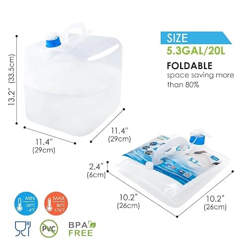 ITRAZ BPA-Free Collapsible Water Container with Spigot, 2-Pack 5.3 Gallon | Foldable Water Storage Jug for Camping, RV Travel, Hiking & Emergency Preparedness for Hurricanes, Tornadoes & Drought thumbnail 2