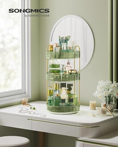 SONGMICS Makeup Organizer, 3-Tier Round Rotating Skincare Organizer Countertop, Customizable, Toiletries Vanity Organizer, Lazy Susan, Gift, Pale Green UJKA011C01 thumbnail 2