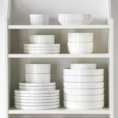 MALACASA Geschirrset 24-tlg für 6 Personen, Modernes Tafelservice aus Weiß Porzellan mit Stehrand & Schwarzer Akzentkante, Geschirr Set inkl. 6x Essteller, Dessertteller, Suppenteller, Suppenschüssel thumbnail 8