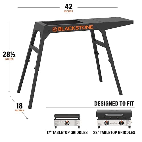 BLACKSTONE 5013 Collapsible 17” and 22” Tabletop Griddle Stand with Adjustable Legs and a Removable Side Shelf, Powder Coated Steel, Black thumbnail 3