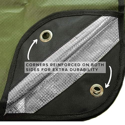 Arcturus Insulated Tarp, Reusable Heavy Duty Thermal Survival Blanket – 60x82in, Reflects 90% Body Heat, Waterproof, Windproof, 3-Layer Design, Reinforced Grommets, Olive Green thumbnail 4
