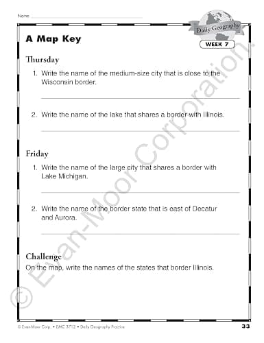 Evan-Moor Daily Geography Practice, Grade 3, Homeschooling and Classroom Resource Workbook, Reproducible Worksheets, Teaching Edition, USA, World, Continents, Oceans, Countries thumbnail 7
