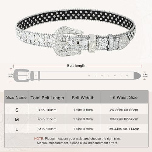 Monopa Rhinestone Belt for Women Men - Western Cowgirl Sequin Diamond Bling Studded Belts for Jeans Pants thumbnail 3