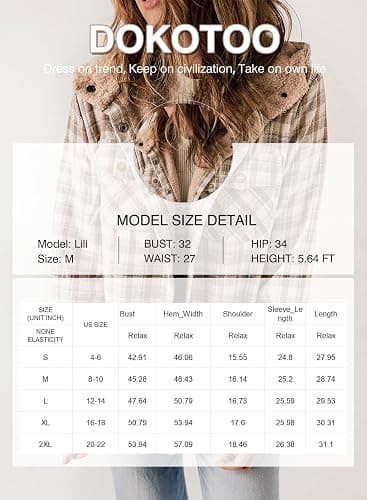 Dokotoo Womens Plaid Shacket Jacket Long Sleeve Button Down Fleece Hooded Jackets Warm Coat thumbnail 7