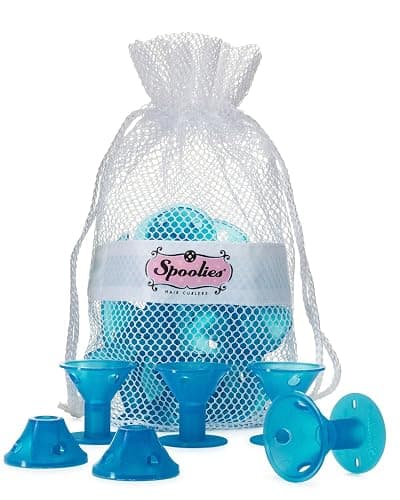 Spoolies Original Hair Curlers, Heatless Silicone Rollers with Mesh Bag Gift for Natural Hair, Hair Extensions plus Wigs, Made in USA, 15 Jumbo Size (Beachy Blue) - Image 1