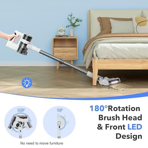 80,000PRM Motor Cordless Vacuum for Home, Vacuum Cleaner with 2 Adjustable Modes, 2200mAH Battery Max 35 Mins Runtime, and Washable Parts Stick Vacuum (Goose Gray) thumbnail 6