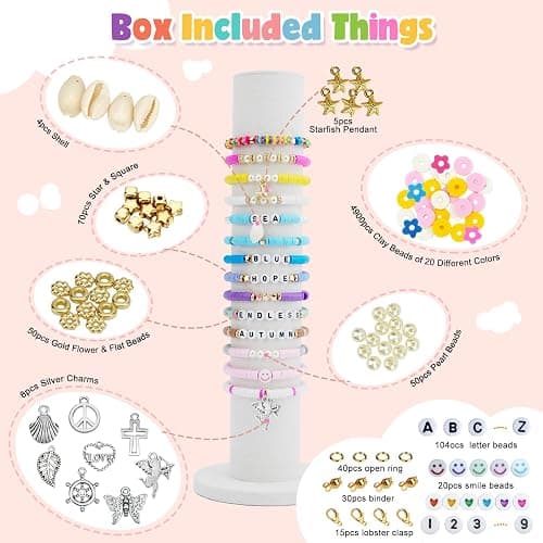 LZOUOWO 5300 Clay Beads Bracelet Making Aesthetic Kit, Polymer Heishi Preppy Letter Beads for Friendship Bracelet, Pearl Disc Beads Charms for Jewelry Making, DIY Creative Gift for Girls 8-12 Teens thumbnail 3
