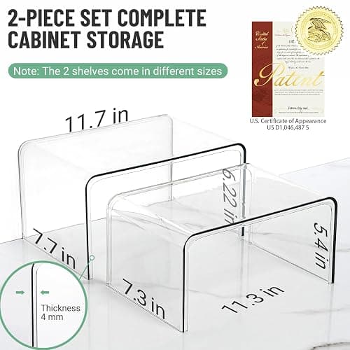 Clear Cabinet Organizer, Shelf Organizer Set of 2 for Kitchen Pantry Organizers and Storage, Display Cabinet Shelf Room Decor Countertop Desk Shelves, Patented Spice Organization for Cabinet thumbnail 2