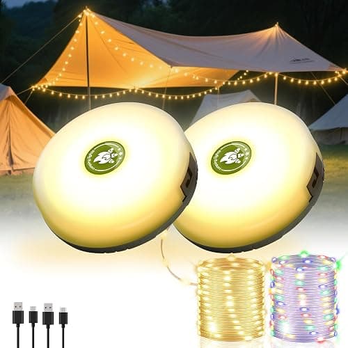 2Pack Camping String Lights, 4-in-1 Quick Storage Camp Light, 8Mode 32.8FT Hanging Tent Lights, Rechargeable Camp Lamp As Camping Essentials Gear, Waterproof LED Lantern for Hiking Travel Patio Party - Image 1