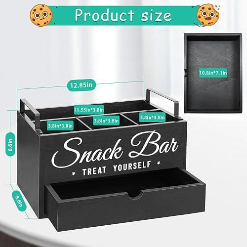 Snack Organizer for Countertop, Wood Pantry Storage Bins with Handles, Snack Bar Organizer for Kitchen, Office, 4 Compartment Food Container Snack Box with Drawer, Pantry Organizer for Chips, Candy thumbnail 3