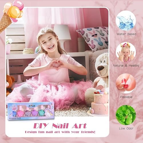 ETYJO Kids Nail Polish Set - Non-Toxic, Quick Dry Peel Off Nail Polish, 6 Rainbow Colors for Girls Age 3+ thumbnail 3