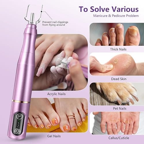 TUOBEO Cordless Nail Drill Electric Nail File Kit Rechargeable Professional Efile Nail Set, Portable Acrylic Gel Nail Polish Remover Machine Pedicure Manicure Tool, 11 Bits 56 Sanding Bands Salon Home - Purple thumbnail 3