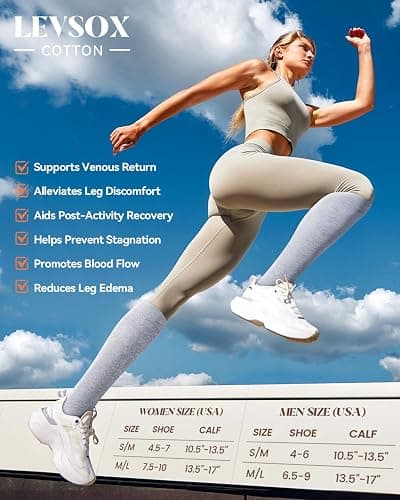 LEVSOX Cotton Compression Socks for Women Men 20-30 mmHg Knee High Cute Support Sock for Nurses Flying Pregnancy thumbnail 5